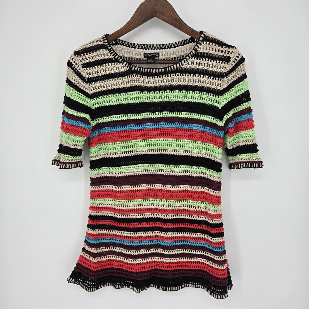 New Directions Open Knit Colorful Stripe Coverup MP